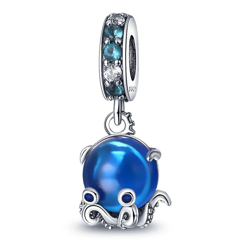 Abalorios De conchas marinas De Plata De Ley 925, Charms De cola De sirena De Delfín Azul De Plata, compatibles con pulsera Pandora Original, fabricación De joyas DIY