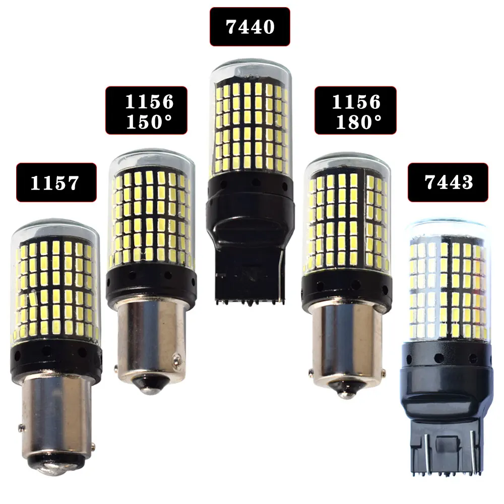 1x LED Bulb 1156 1157 7440 7443 BAU15S T20 BA15S W21W W21/5W PY21W S25 Car Brake Reverse Lamp Turn Signal Light 144smd Canbus