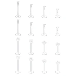 2Pcs 16G Clear Cartilage Earrings Stud Plastic Helix Tragus Piercing Retainer Clear Lip Rings Labret Retainers for Work Surgery