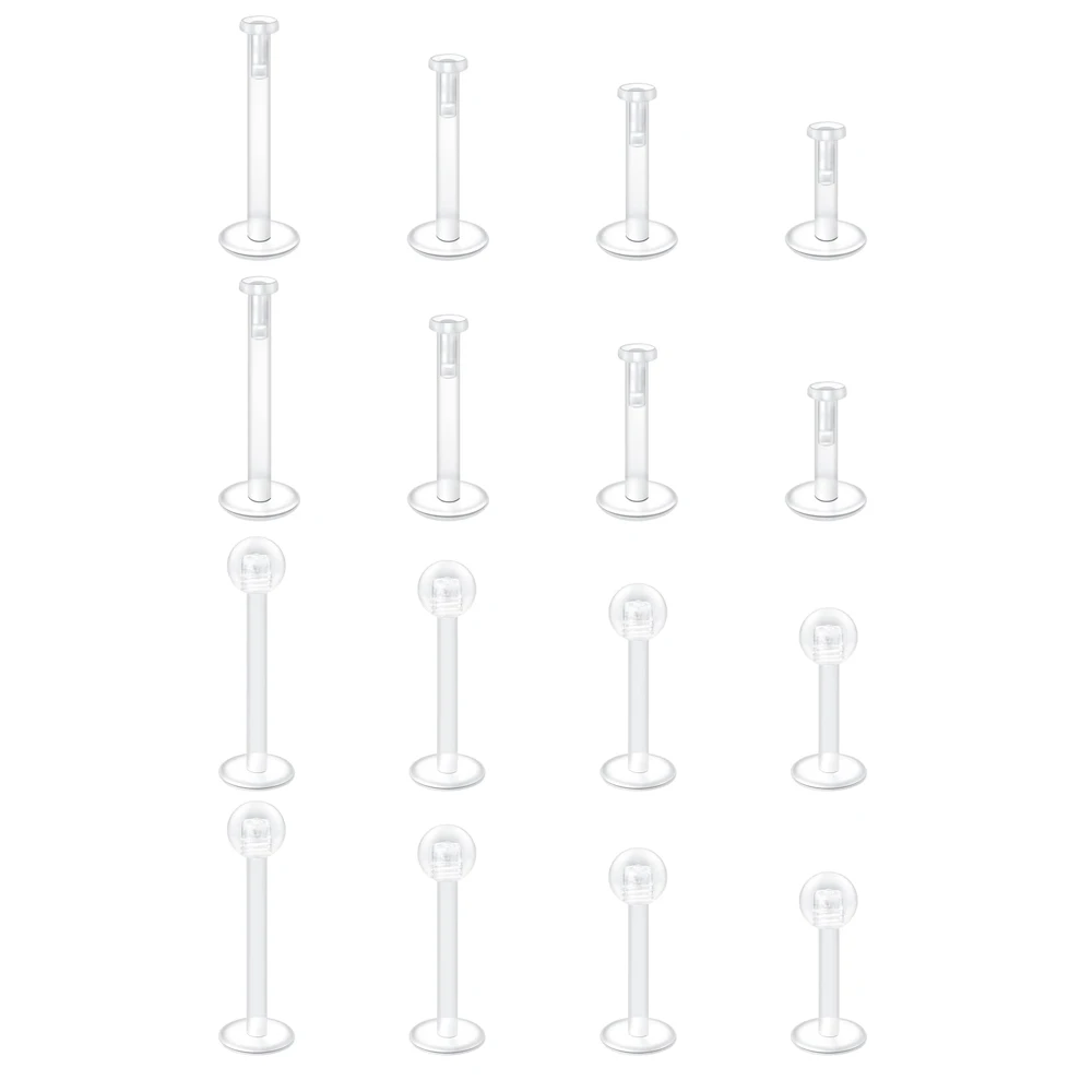 2 szt. 16G przezroczystych kolczyki na chrząstkę sztyfty z plastikową spiralą przekłucie Tragus przezroczysta okrągły kolczyk na wargę uchwyty Labret do operacji pracy