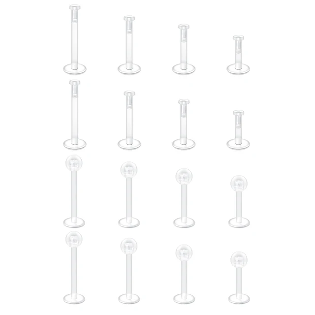 2 szt. 16G przezroczystych kolczyki na chrząstkę sztyfty z plastikową spiralą przekłucie Tragus przezroczysta okrągły kolczyk na wargę uchwyty Labret do operacji pracy