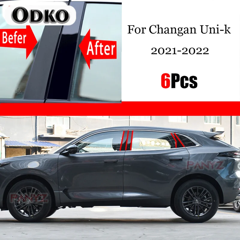 6PCS Gloss Black Polished Pillar Posts Fit For Changan Uni-k Unik 2021 2022 Window Trim Cover BC Column Sticker