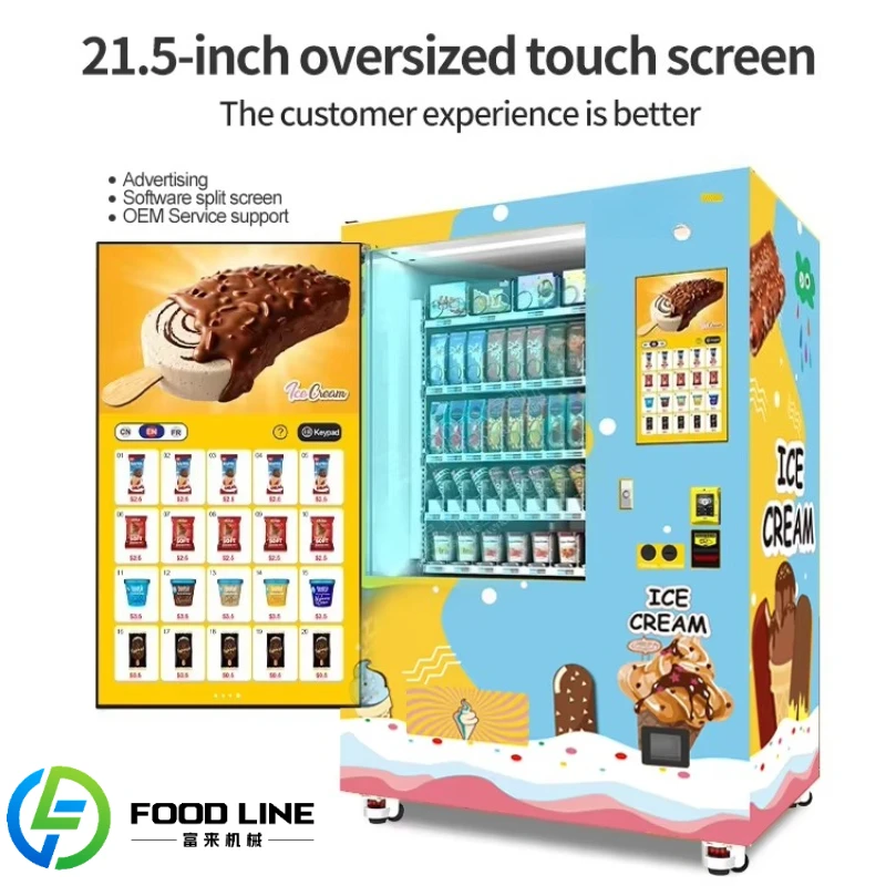 Customized Frozen Vending Machine Compressor Cooling for Ice Cream Meat SDK Enabled Credit Card 22inch Touch Screen Remote