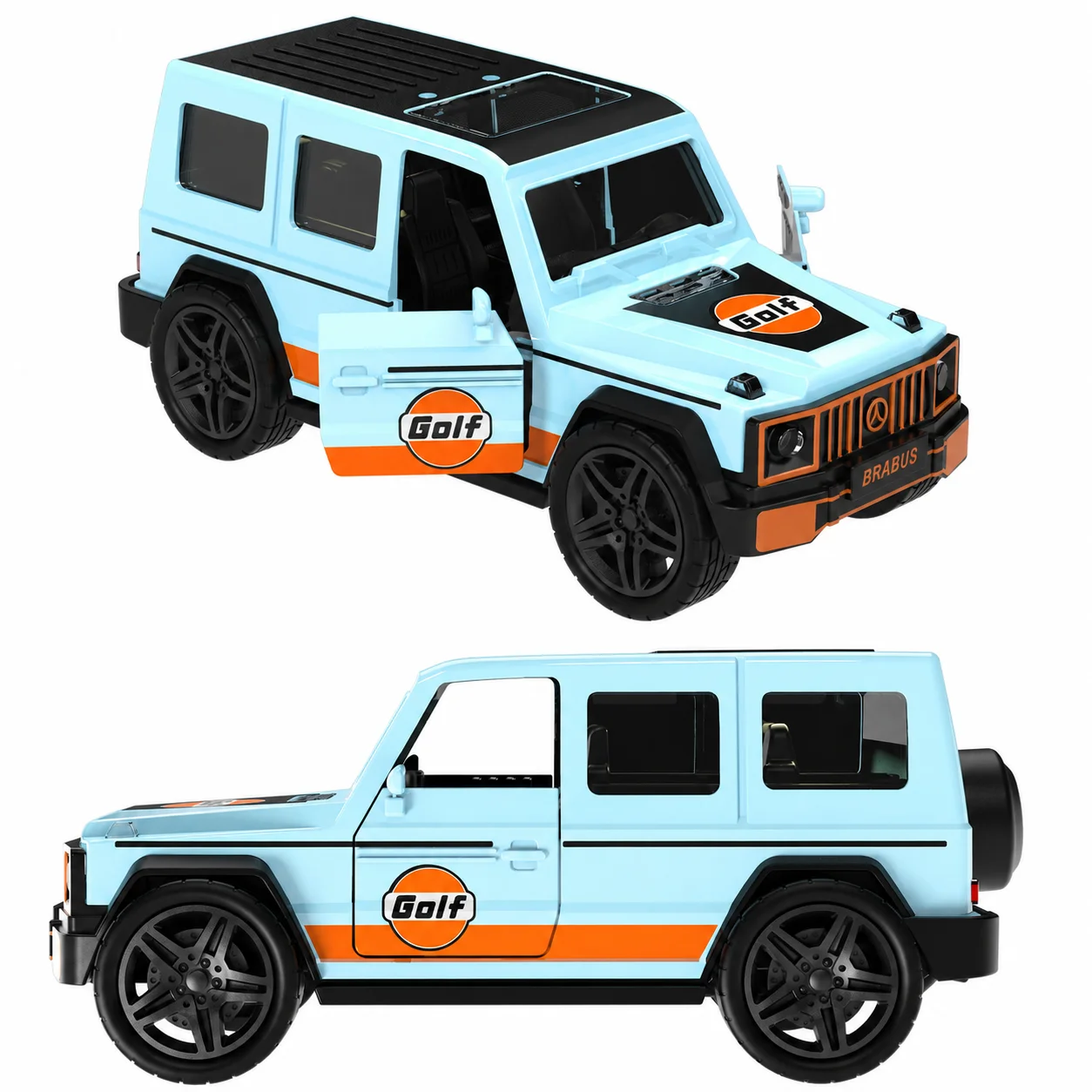 MQUDUO 1:36 Blue Orange Diecast SUV Replica, Rear Wheel Pull Back Model Car with Detailed Interior for Collection Decor