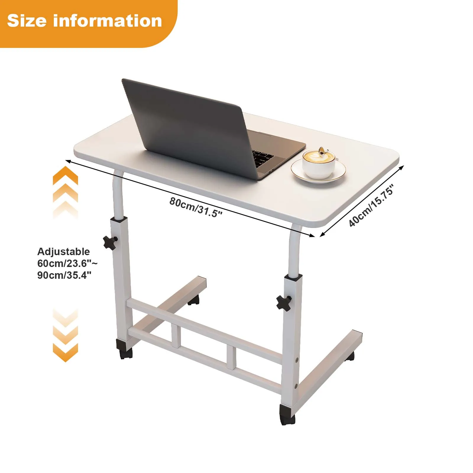 Adjustable Height Mobile Computer Desk Small Standing Desk with Wheels, Portable TV Tray Table Rolling Cart for Home Office