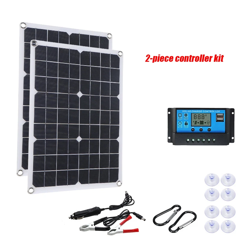 Banco de energia portátil do painel solar Kit Painel solar Placa solar para casa, Camping, RV, carro, carregador de bateria rápido, controlador 12V, 500W, 1000W