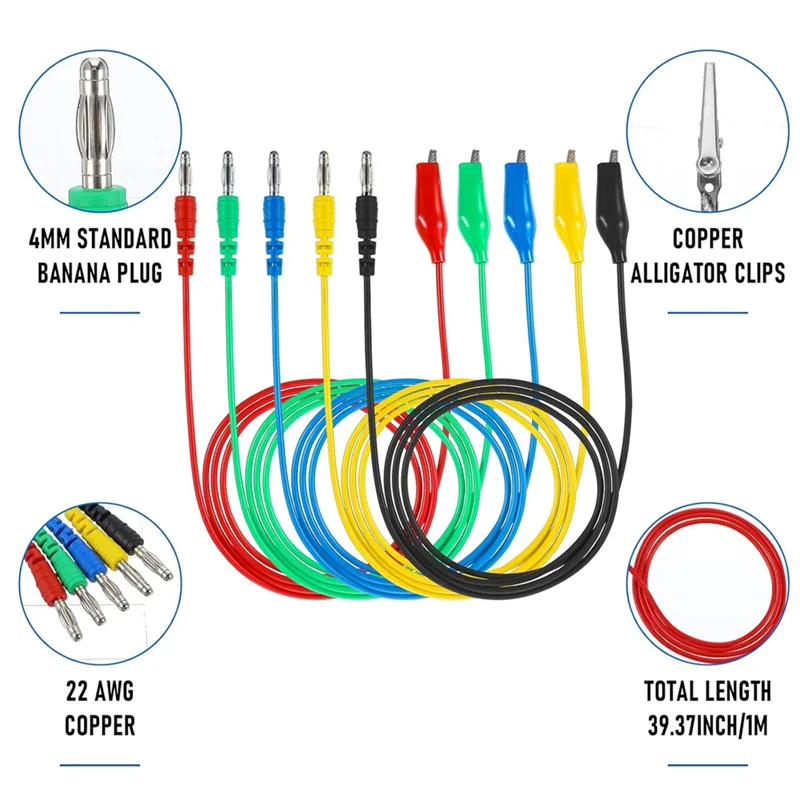24Pcs Back Probe Kit, Banana Plug To Copper Alligator Clips Test Leads Kit With Alligator Clips-B91B