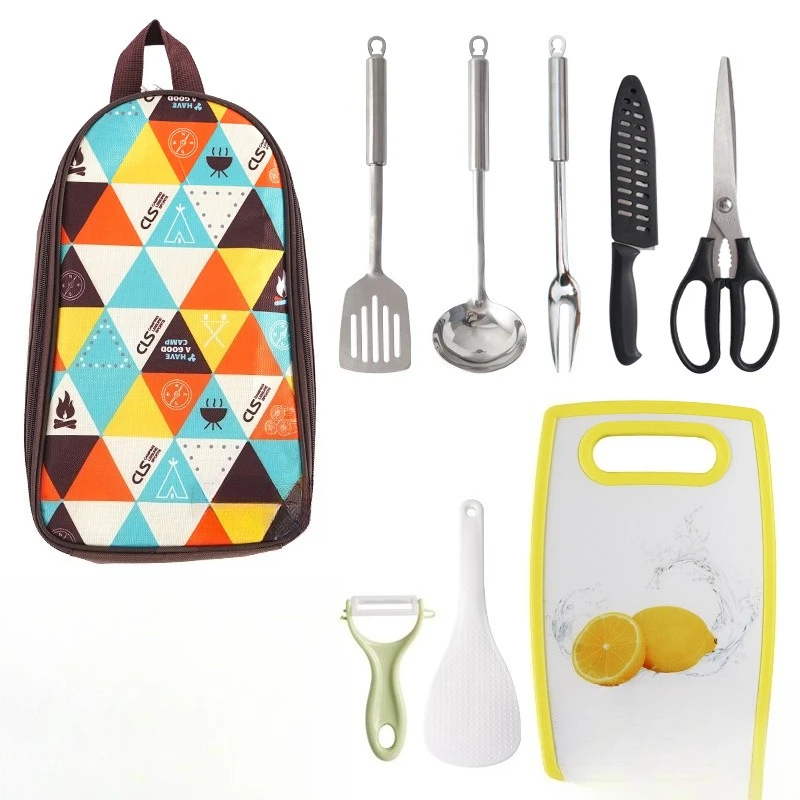 

Outdoor Cookware Set Camping Portable Kitchen 8-piece Set Self-driving Picnic Stainless Steel Kitchen Utensils