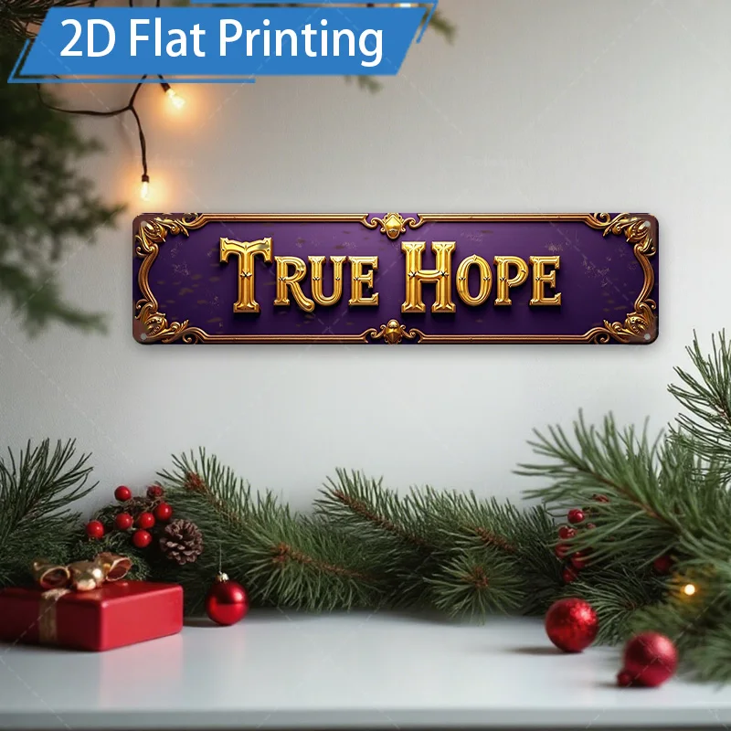 [2D FLAT] قطعة واحدة من لافتة معدنية، 8 × 12 بوصة أرجواني عتيق "True Hope" لوحة فنية جدارية معدنية لديكور عيد الميلاد