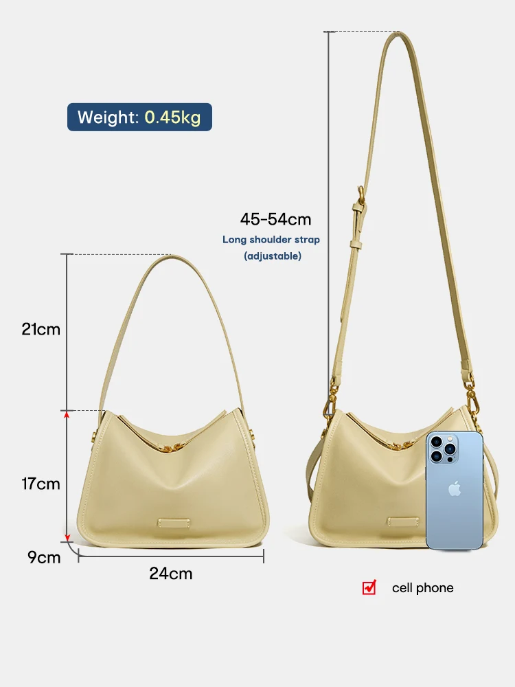 Zency Trend Women Soft Leather Small Handbags Crossbody Bag Beige Yellow Roomy Pillow Bag Fashion Underarm Bag For Girls