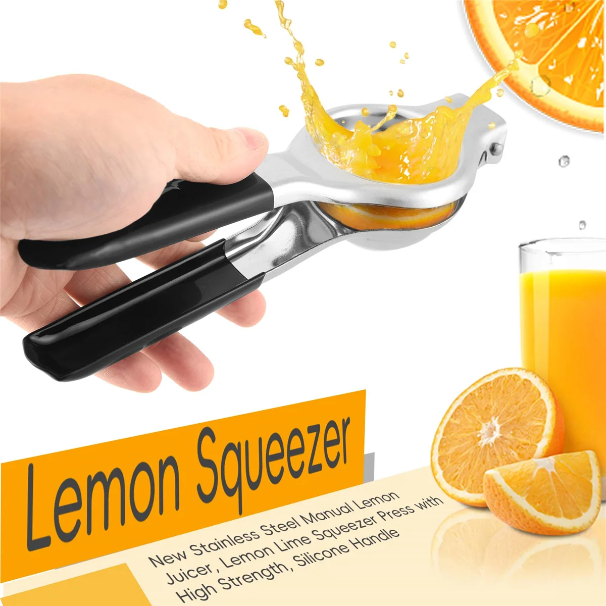 Lemon Squeezer - New Stainless Steel Manual Lemon Juicer, Lemon Lime Squeezer Press with High Strength, Silicone Handle LZB