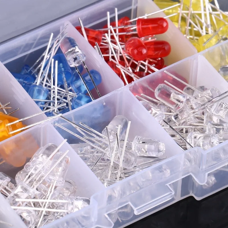 200pcs 5mm LED Light Emitting Diodes Yellow Red Blue Green Orange Light Assortment Kit