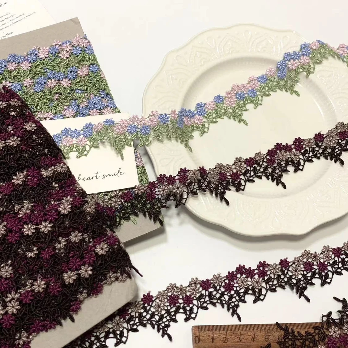 2Meters 4cm wide pink Water Soluble Pretty Lace Trim DIY Sewing Supplie Navy White Lace Fabric Trims Garment Clothes Accessories