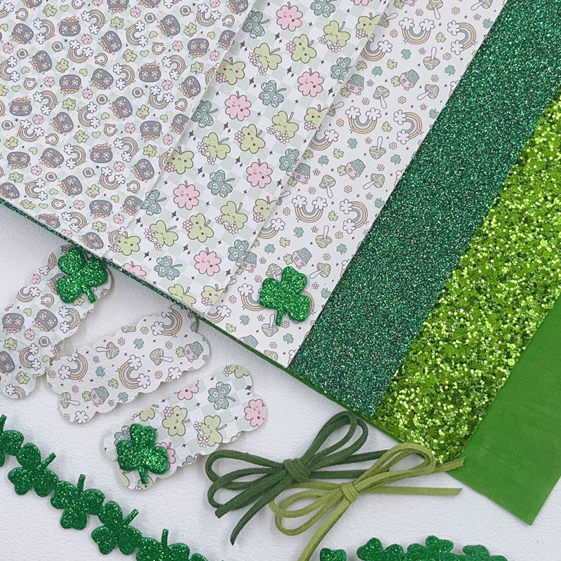 New Rainbow 30x22cm Lucky St Patrick Day Ireland Clover Faux Leather Bundle For DIY Handmade Hairbow, Snapclips, Hairaccessories