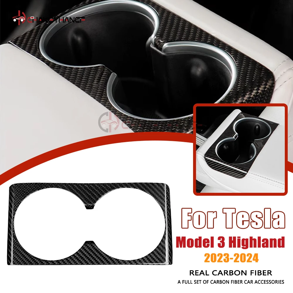 

Real Carbon Fiber Rear Seat Cup Holder Panel Frame Cover Car Interior Accessories for 2025 2023-2024 Model 3 Highland