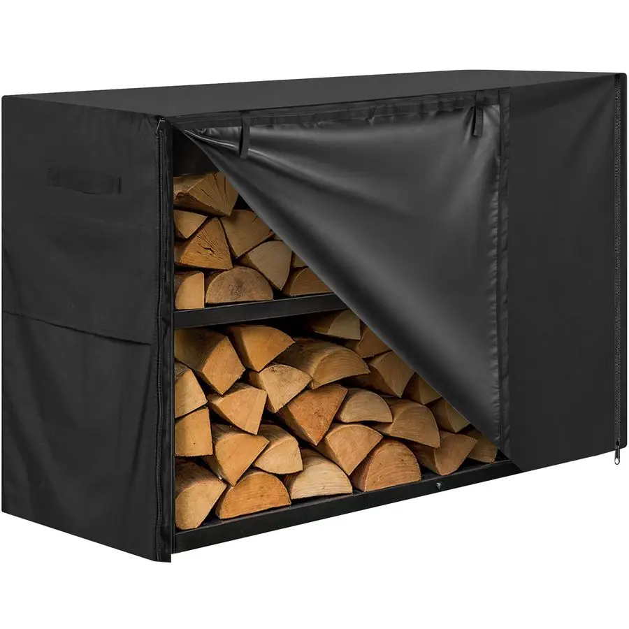 

Waterproof Firewood Rack Cover Heavy Duty Black 600D Oxford Fabric Indoor Or Outdoor Firewood Log Cover with Zipper amp Adhesive