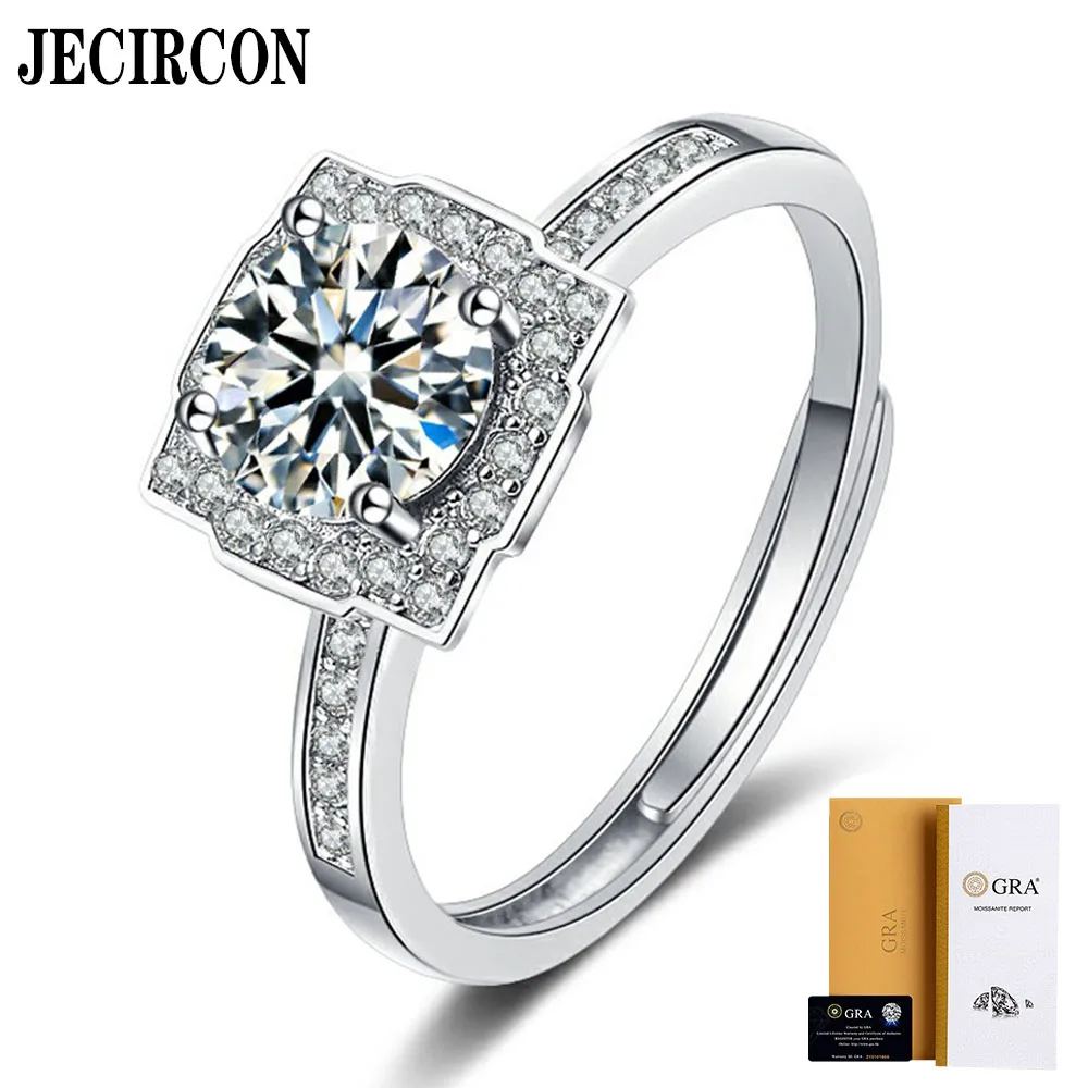 

JECIRCON Shiny VVS1 Moissanite Ring for Women Wishing Well 4 Claws D Color 1ct S925 Sterling Silver White Gold Engagement Band