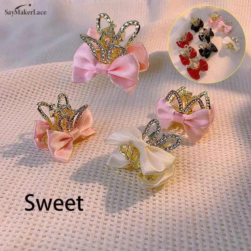 Children's Cute Bow Rhinestone Ear Crown Small Hair Claw For Women Summer Temperament Headwear Hairpin Gift