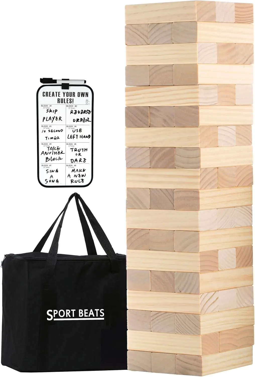 

Giant Wooden Tower Stacking Game - 54 Pine Blocks, 4.5 FT, with Carry Bag