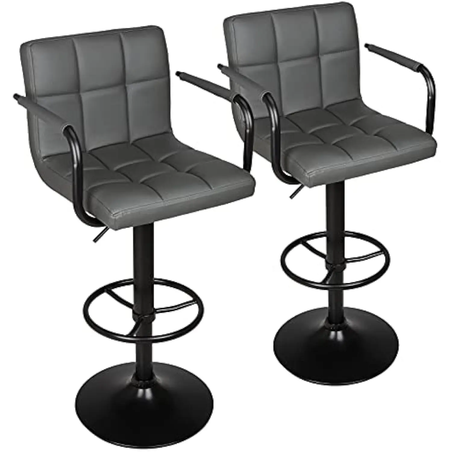 

Leopard Adjustable Bar Stools with Armrest, Square Back Swivel Double Stitching with Back Bar Stool, Set of 2 (Grey + Black Bas