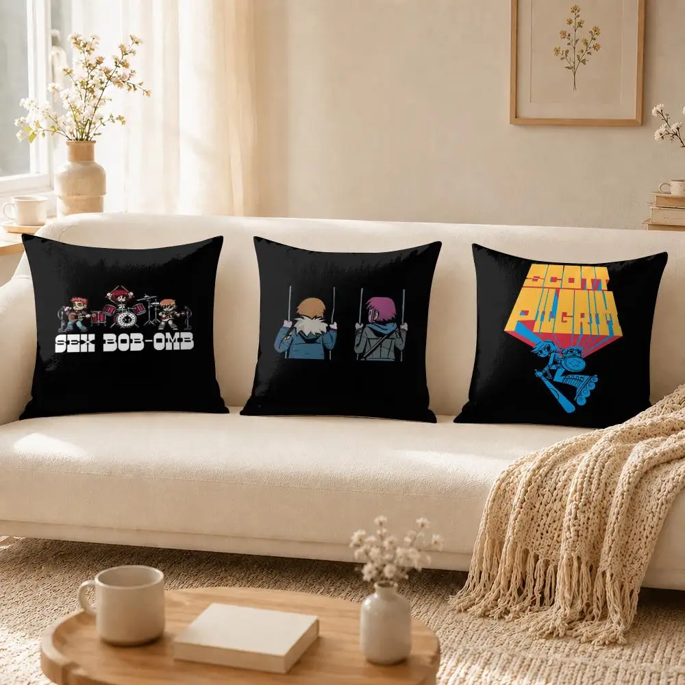 Cartoon S-Scott P-Pilgrim Cushion Cover Soft Short Plush Double-Sided Printing Home Decor Cozy Sofa Pillow Case Fine Gift