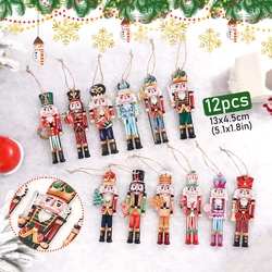 12Pcs new Christmas Nutcracker wooden/Paper ornament set Party atmosphere decorate Christmas tree hanging with New Year gifts