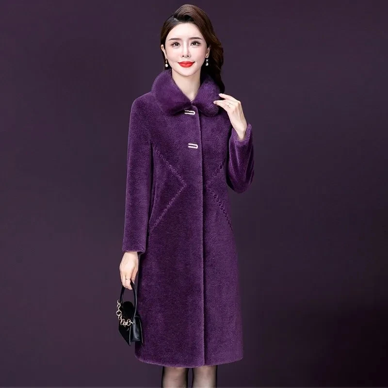 New Autumn Winter Clothes Dark Button Cold Coats Shearing Fur Jacket Women's Overcoat Fashion Long Loose Thick Warm Parker Coat