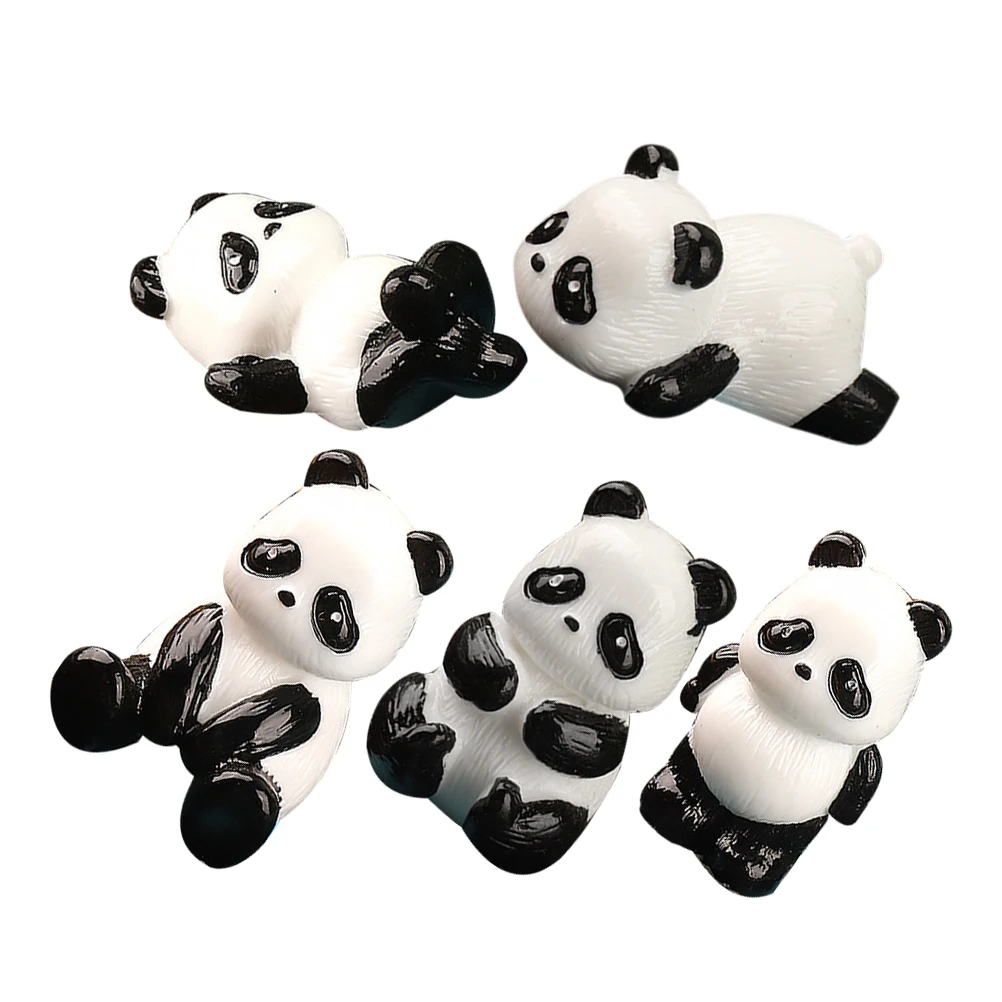 

5pcs Panda Resin Decor Cartoon Animal Micro Landscape Cute Figurine Tiny Crafts Bright Color Desktop Adorn Easy Store Gift Idea