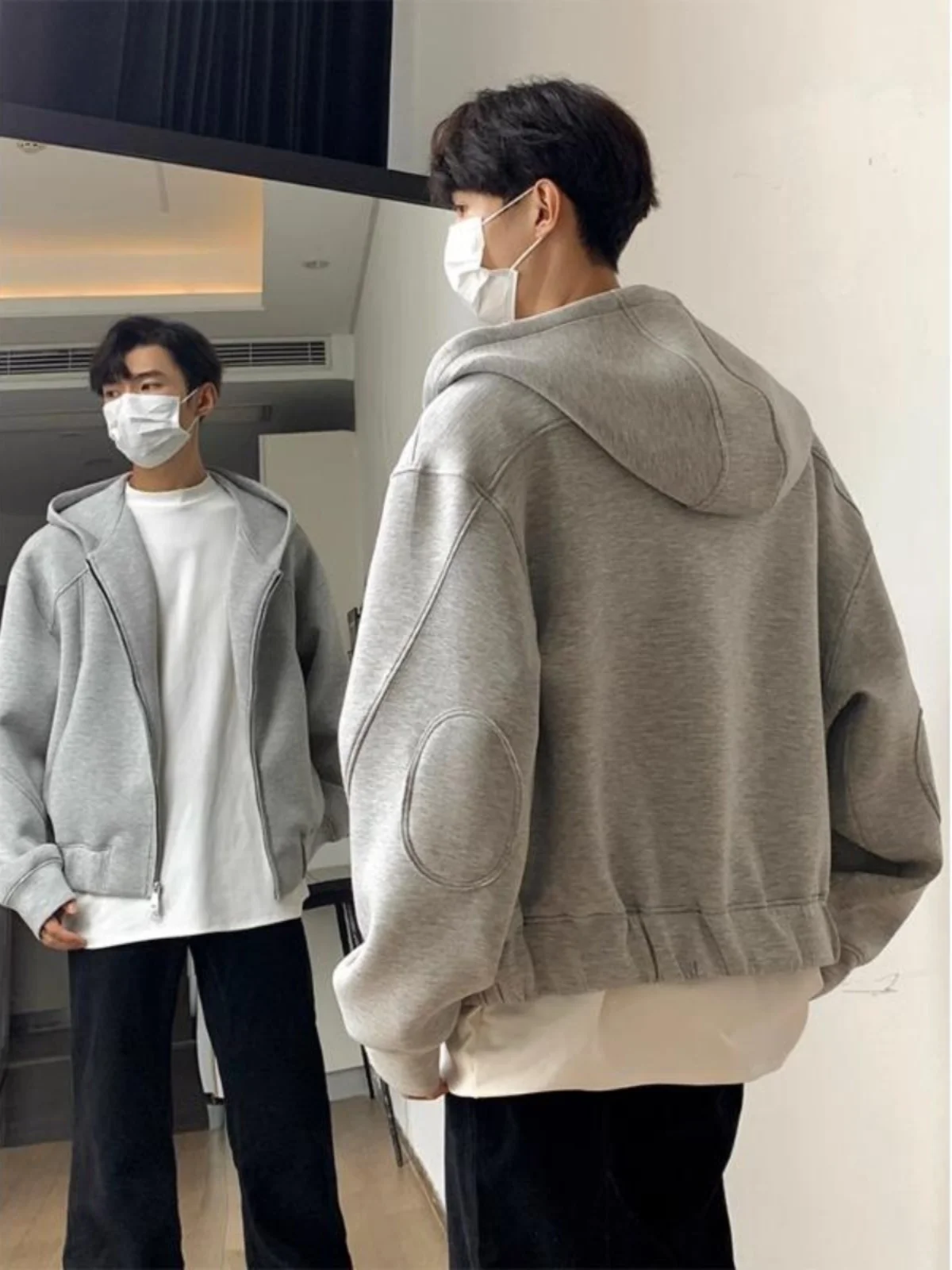 

Мужская толстовка-кардиган оверсайз в стиле Cleanfit, американский ретро-стиль, с двойной молнией, плотная ткань, повседневная одежда