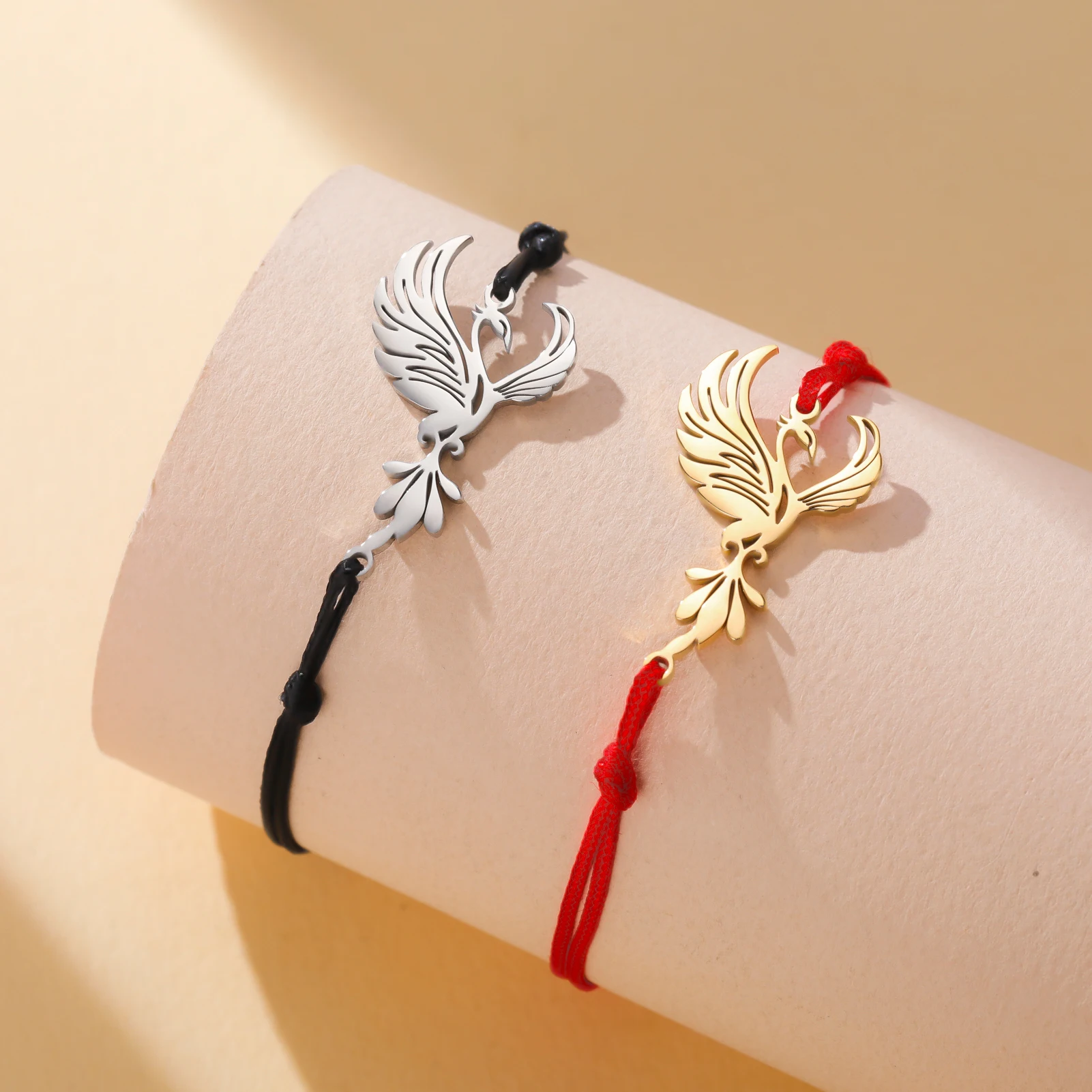 Reborn God Bird Phoenix Supernatural Amulet String Bracelet Gift for Woman Men Couple Bangle Stainless Steel Metal Jewelry - view 3