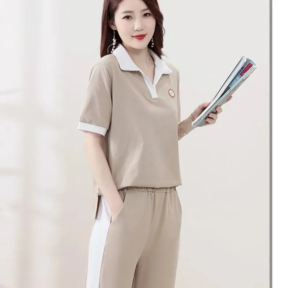 Women\'s Korean Casual Fashion Suit 2024 Spring Summer New Loose Crop Tops And Wide Leg Pants 2 Two Piece Set Plus Size Clothing