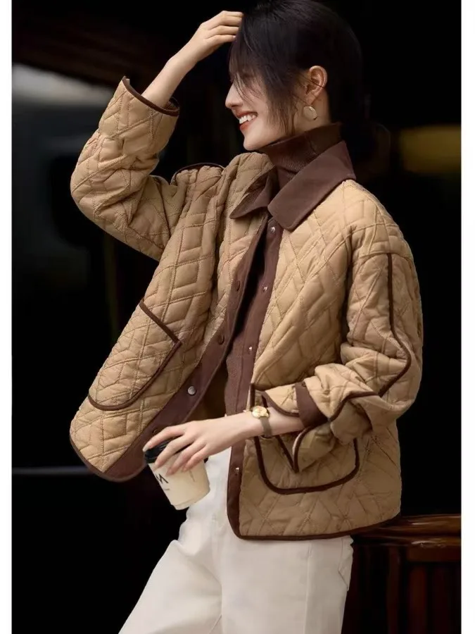 Casual Chic Color Blo Cotton Jaet Women's Faionable Mom Winter Lightweight Warm Cotton Coat Sli  Collar Long Sl...