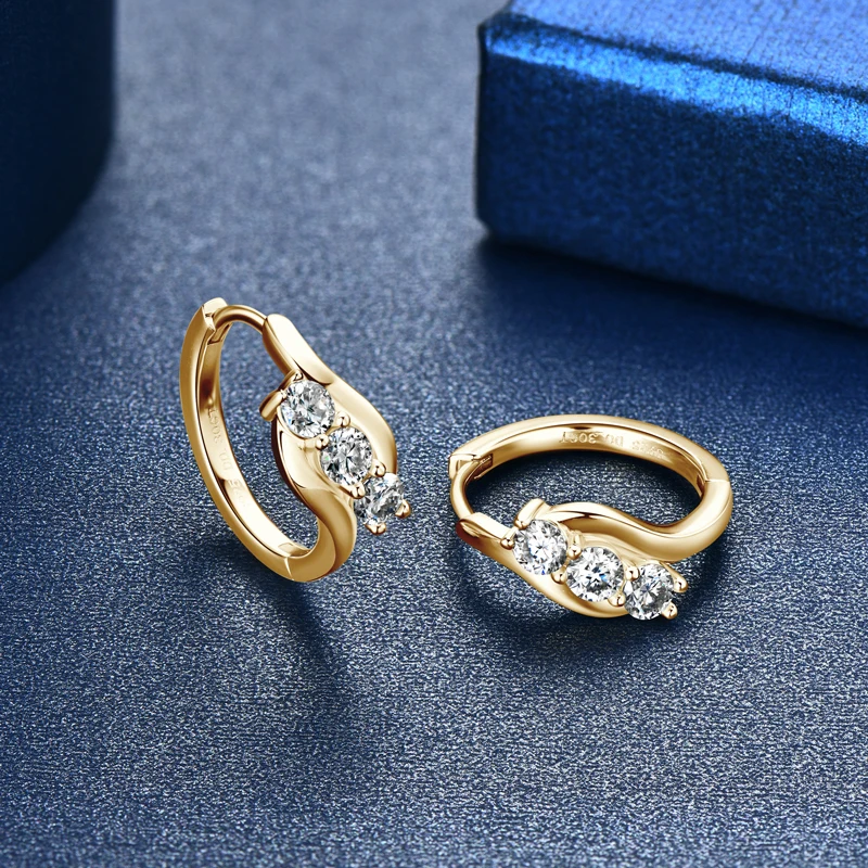 IOGOU 2024 Three Stone Moissanite Hoop Huggie Earrings Silver 925 Original Wedding Daily Jewelry Gift for Women Anti Allergic