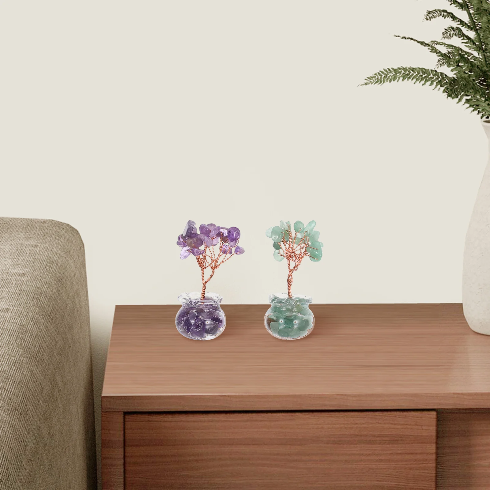 

12Pcs Mini Crystal Tree Decor Bonsai Style Wealth Tree Centerpiece for Desktop Shelf Feng Shui Lucky Decoration Home Office