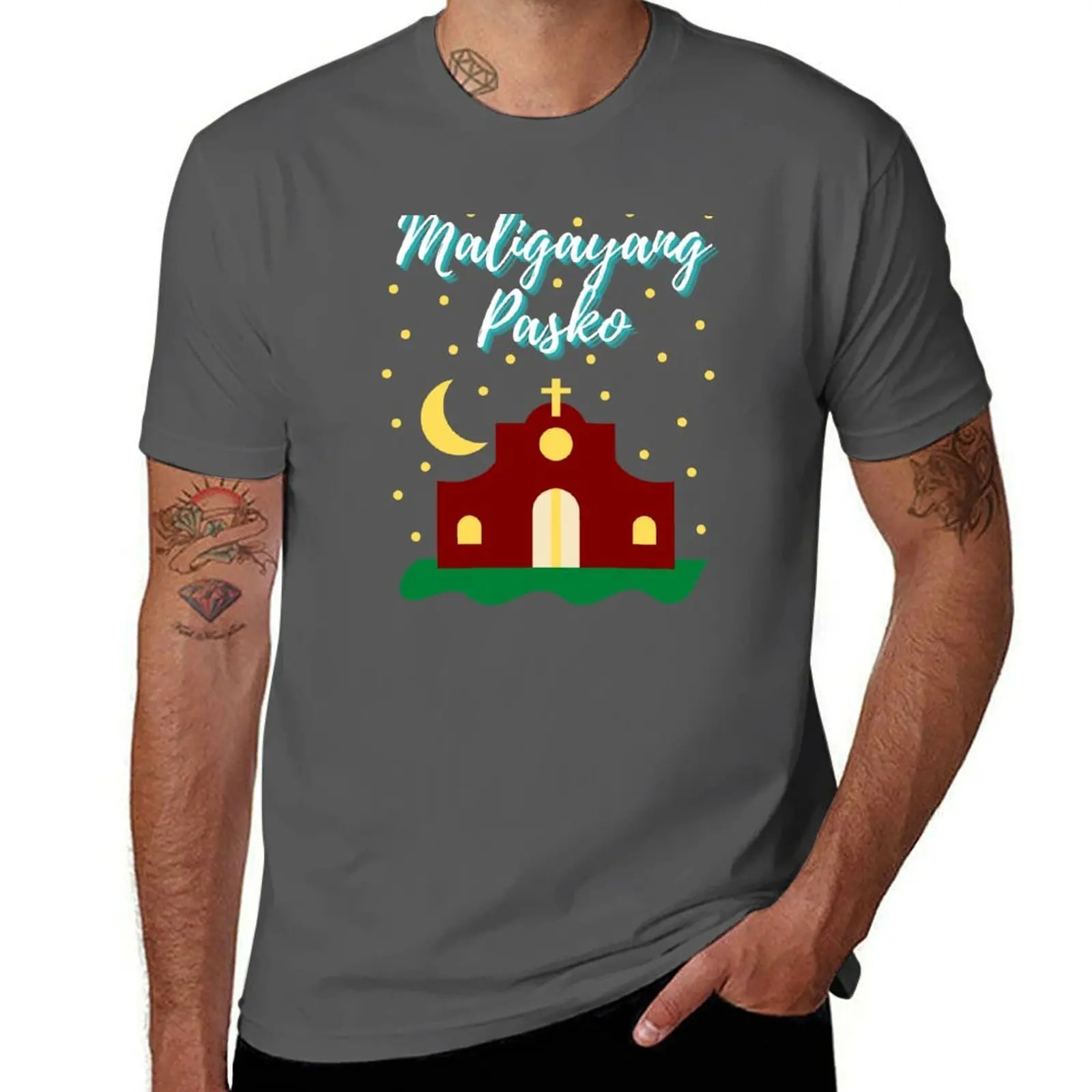 Merry Christmas Maligayang Pasko with Church- Filipino Christmas T-Shirt Festival Short Sleeve T-Shirt