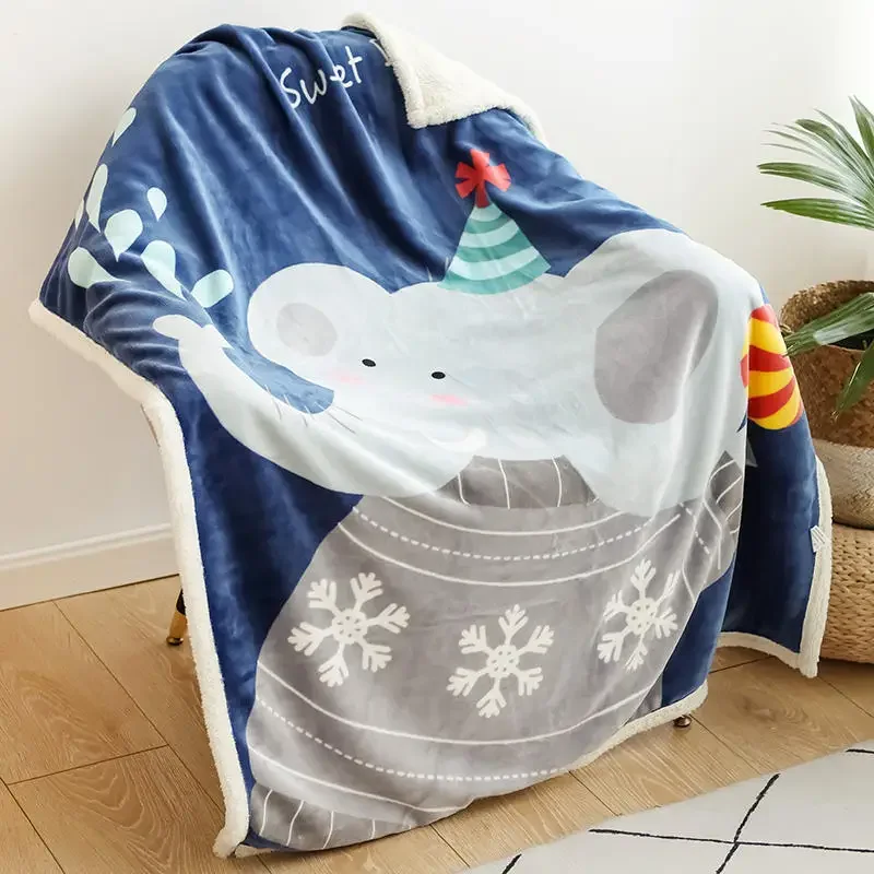 

100x140cm Cartoon Animal Warm Sofa Blanket Plush Fluffy Flannel Soft Nap Air Conditioning Blanket for Children Couch Bed