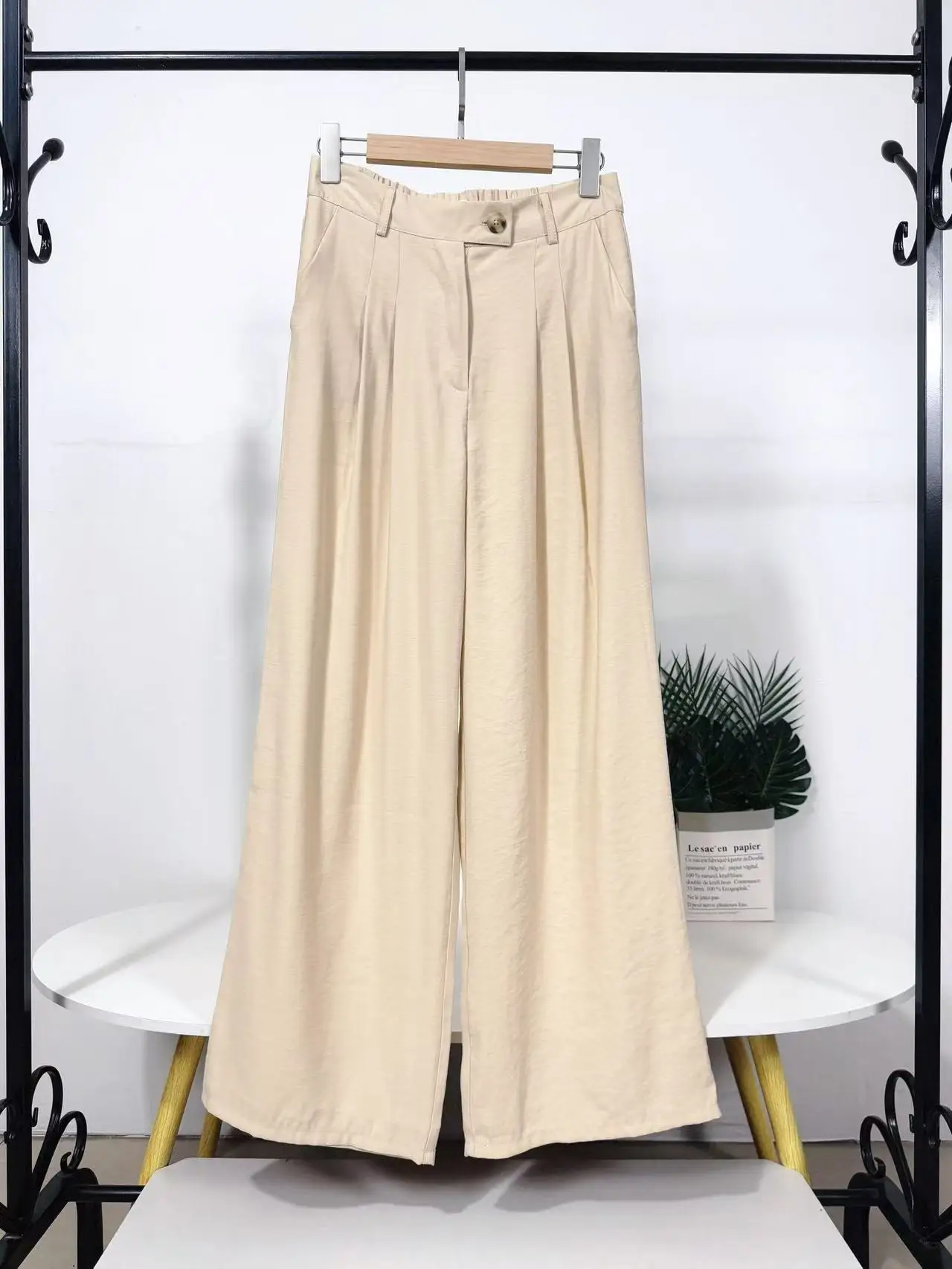 하이웨이스트 와이드 레그 팬츠 캐주얼 루즈핏 스트레이트 컷 여름 여성용 가볍고 신축성 있는 바지