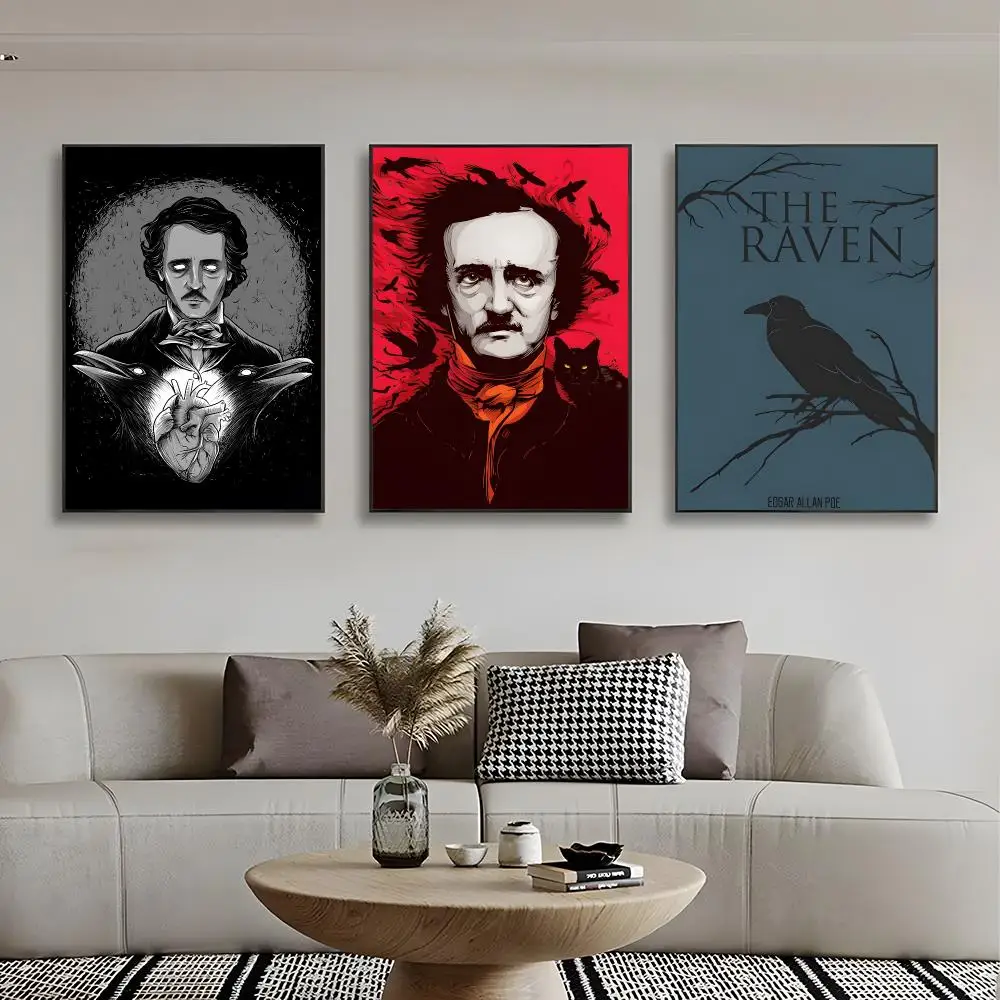 Literary Legend E-Edgar Allan Poe Poster Frameless Wall Art Print, Peel-and-Stick Removable