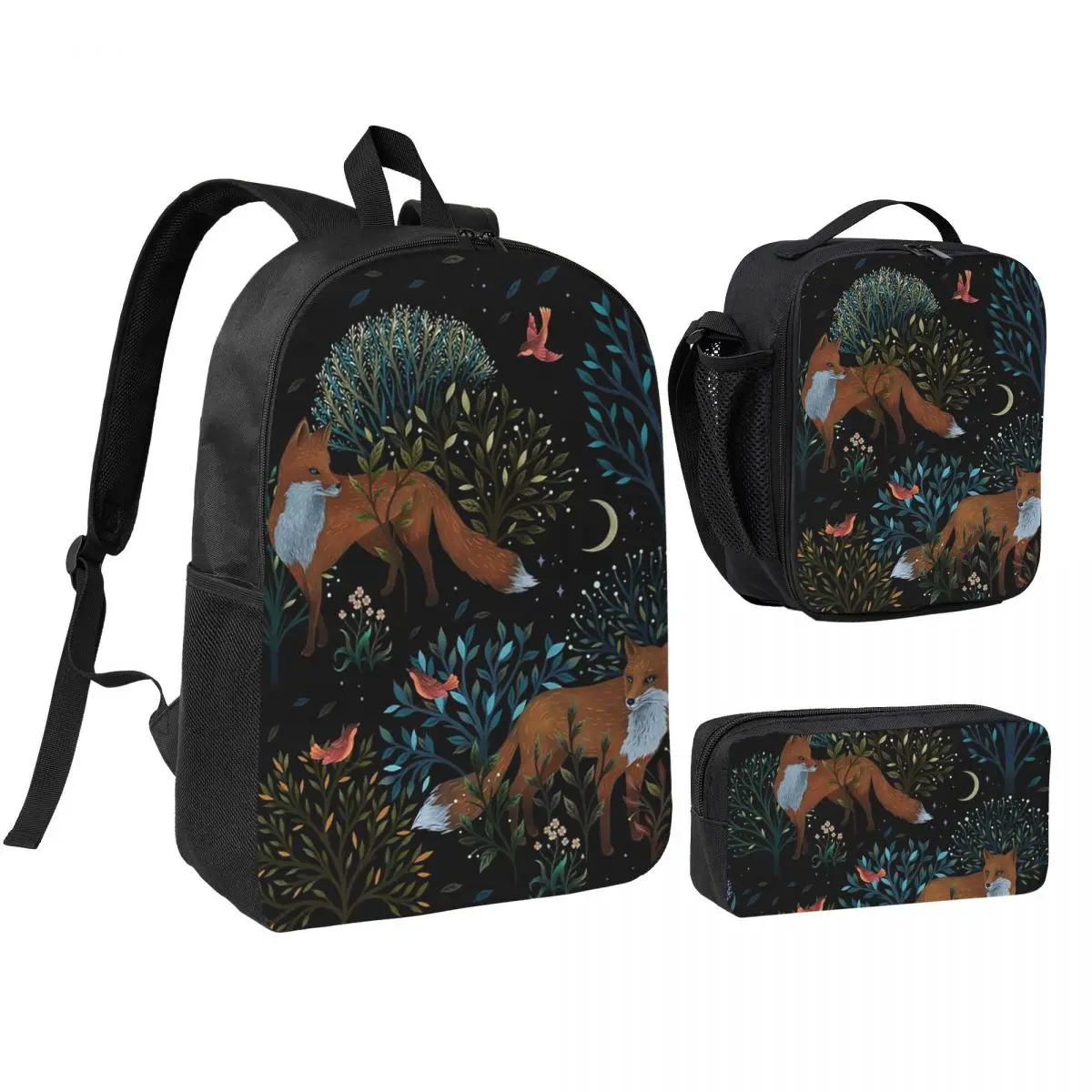 

Forest Fox Backpack Student BookBag School Bag Shoulder Bags 3ps Insulated Lunch Bag Pencil Case