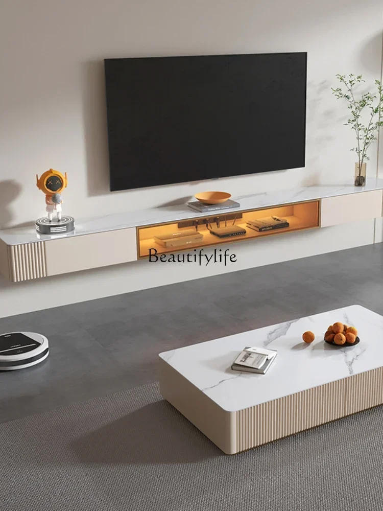 

02ls 18 -*Rock slab suspended TV cabinet Light luxury suspended solid wood TV cabinet