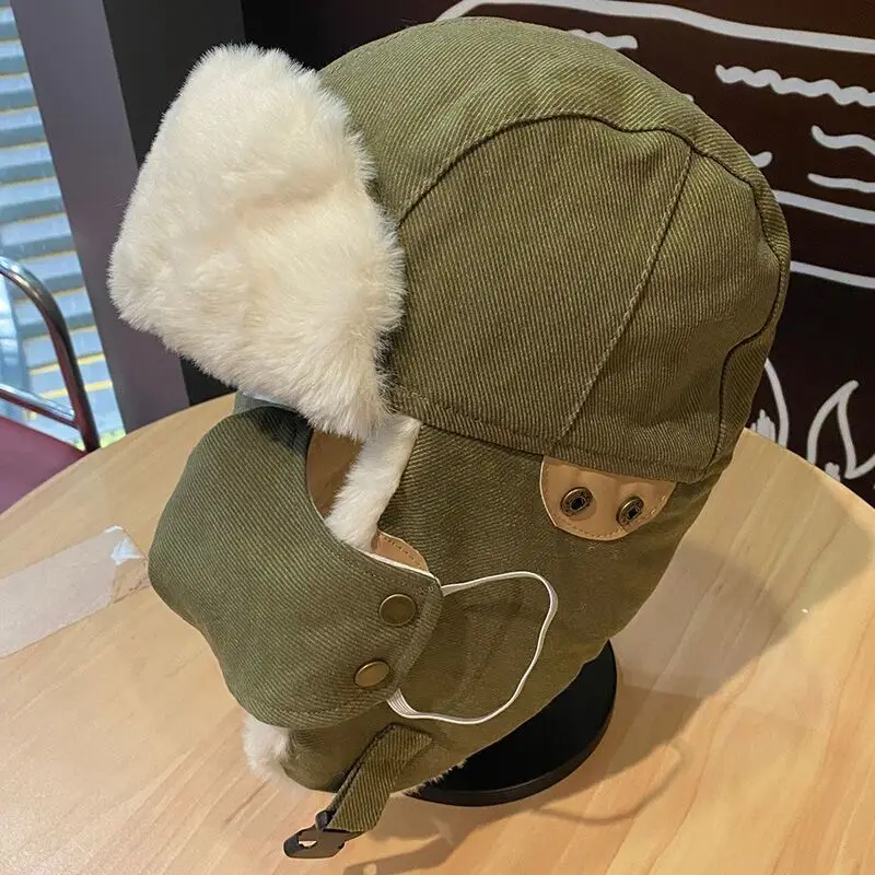 Winter Plush Earflap Aviator Bomber Hat Face Mask Goggles Ski Riding Biking Snow Thicken Warm Cotton Cap Glasses Women Windproof