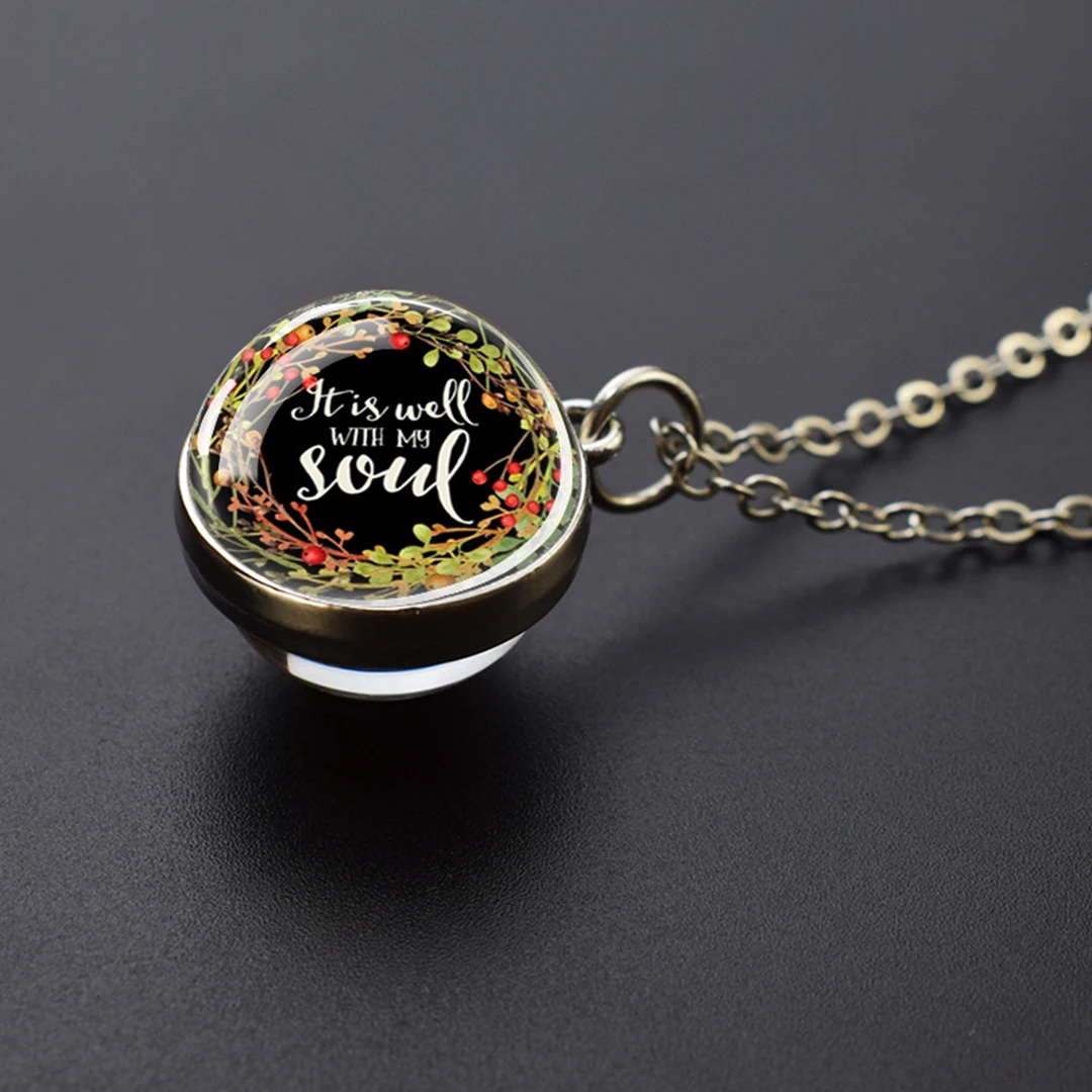 Art Painting Necklace Spherical Double sided Glass Necklace Pendant Painted Mona LisaThe Last Supper Art Gift