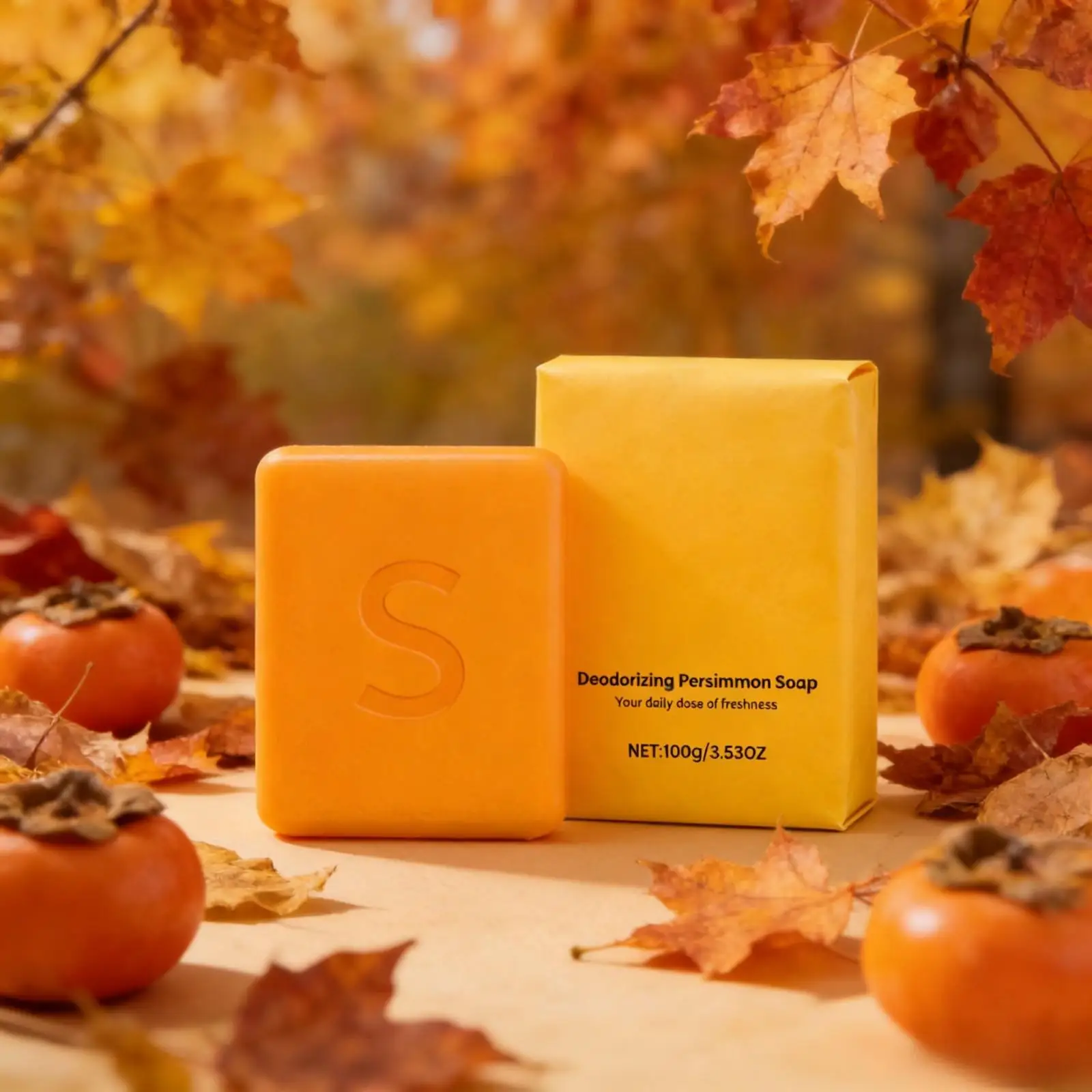 

Persimmon Soap Bar for Body Odor Control Smell Remover Refreshing Odor Eliminator Natural Organic Green Tea Oil Deodorant Soap