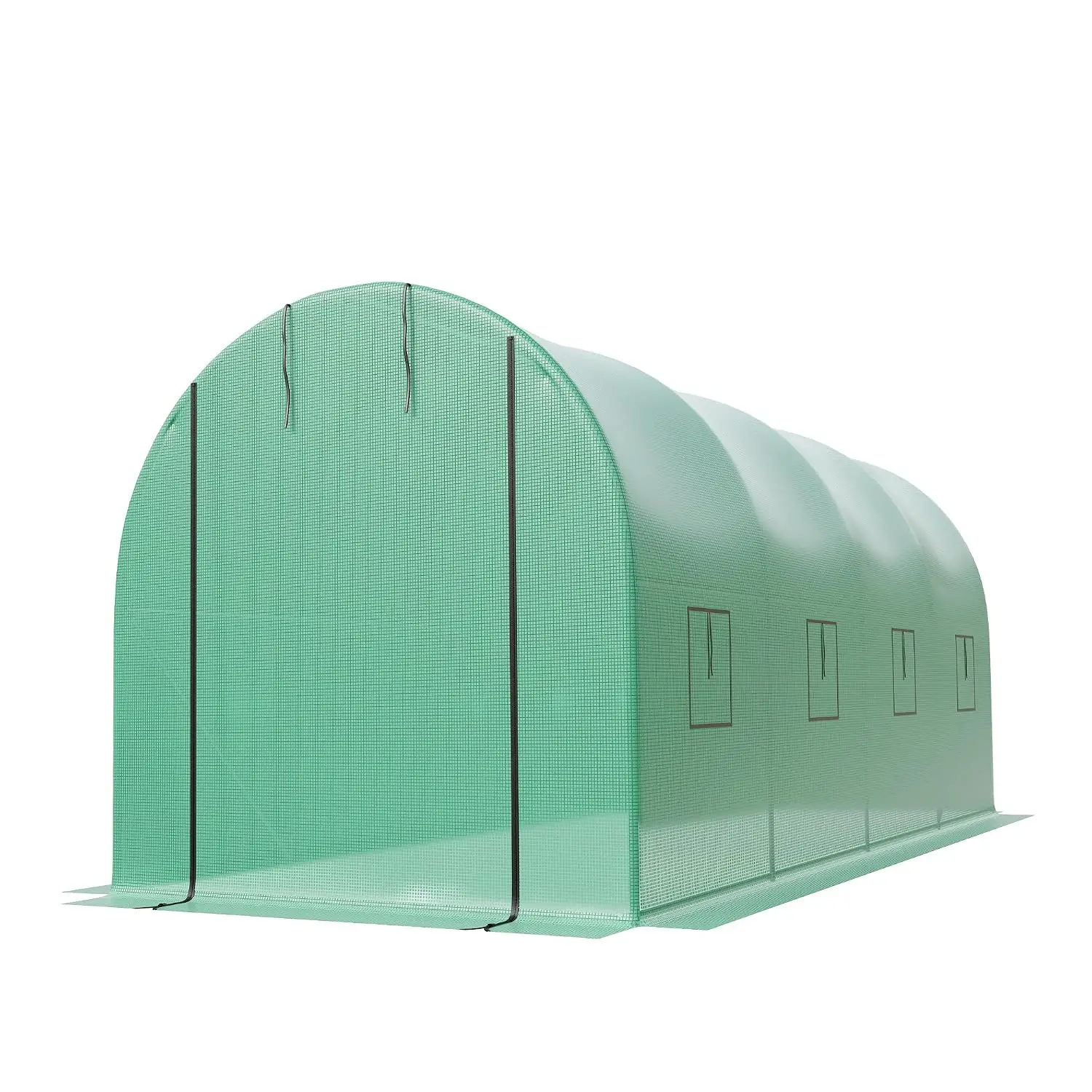 Large Walk-in Greenhouse Tunnel, Galvanized Steel Frame, PE Mesh Cover, 8 Roll-Up Windows, Zipper Door, Backyard, Customized