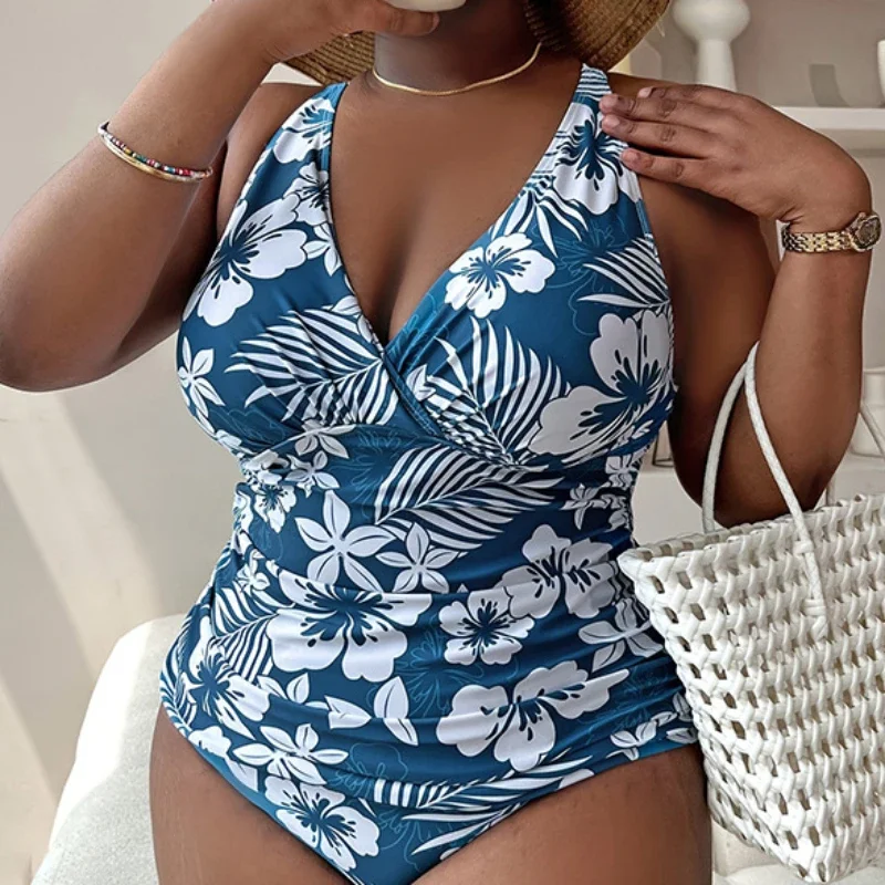 

Woman Sexy Bikini Swimsuit 2024 Trend Deep V Plus Size Print One-piece Swimwear Summer Beach Wear Bathing Suit Bodysuit Monokini