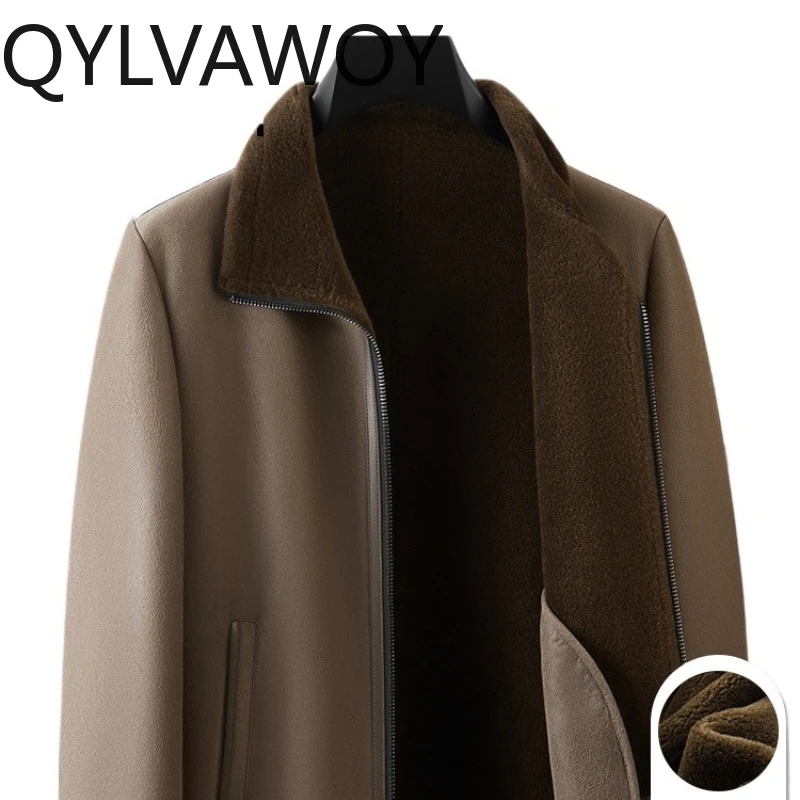 

QYLVAWOY Мужской пуховик из 100% шерсти из гусиного пуха из шелка и тонкой шерсти с деловыми лацканами, теплая административная верхняя одежда LJ2666