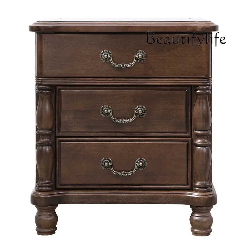 

American all solid wood bedside table American country walnut log bedside table retro