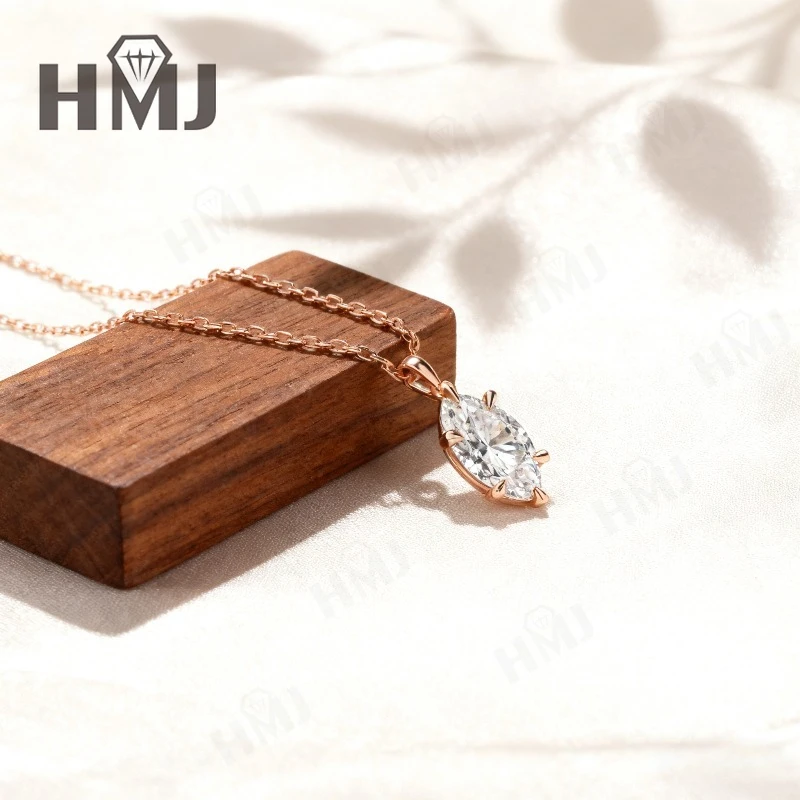 Marquise Cut Moissanite Six Prong Necklace White Yellow Rose Gold Options Elegant Pendant Wedding Anniversary Gift Idea