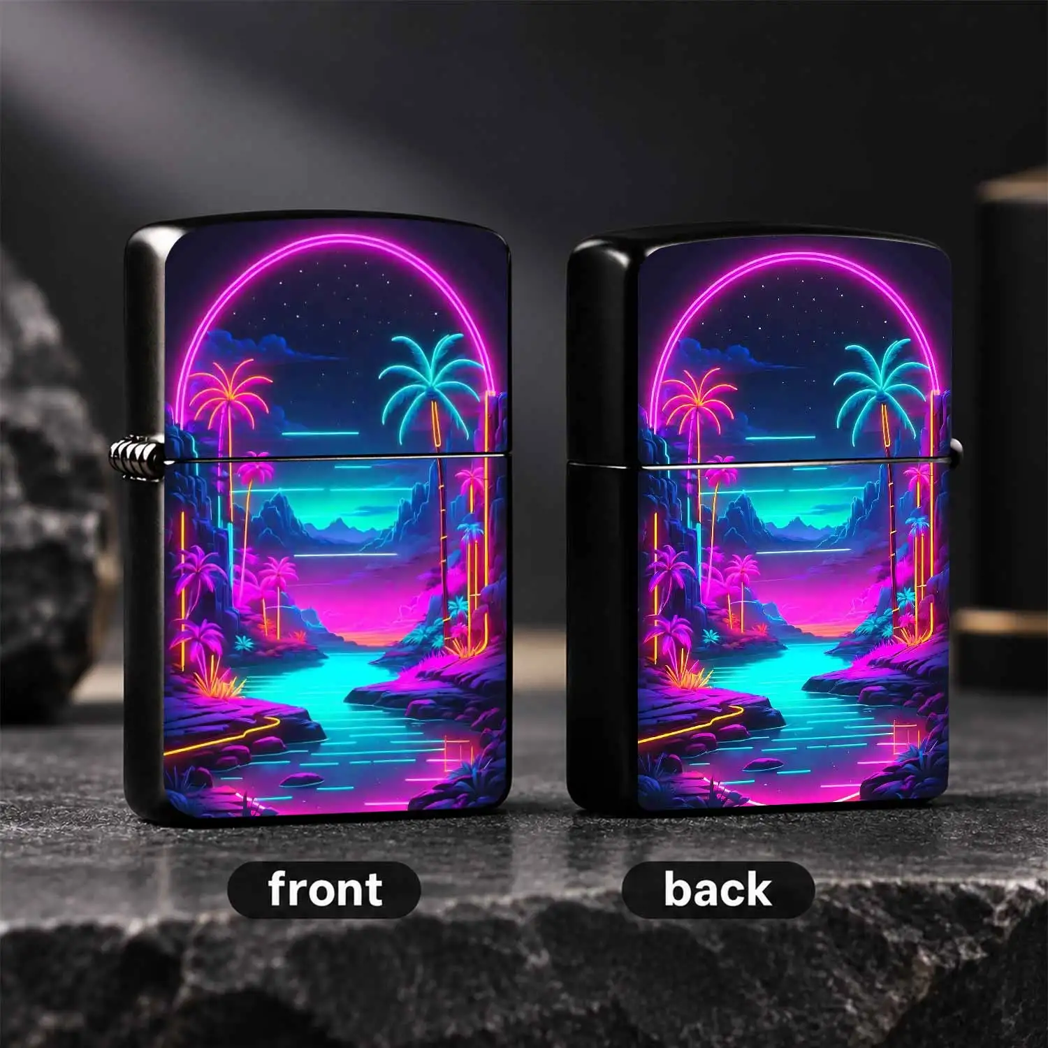 Stylish Neon Cyber Tropical Dreamscape Lighter, Vibrant Printed Portable Item, Perfect For Lighting Incense Candles, Multi-Scenario Use For Daily Outdoor Trips, Trendy Decorative Practical Small Gift For Friends, Unique Fun Stylish Must-Hav