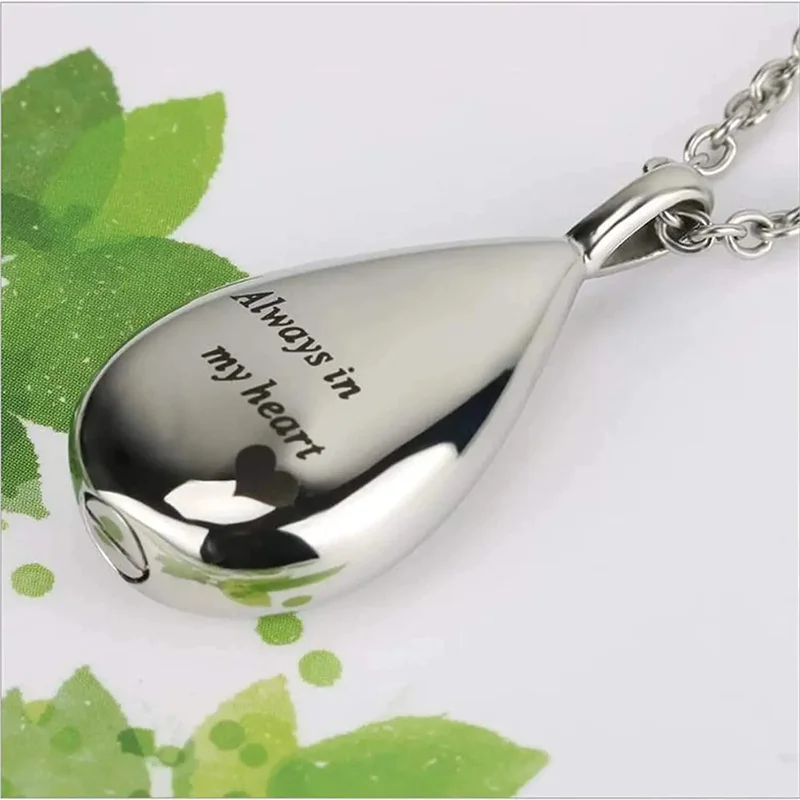 Teardrop Ashes Necklace Keepsake Urn Pendant Simple Elegant Cremation Memorial Jewelry -Always in my heart